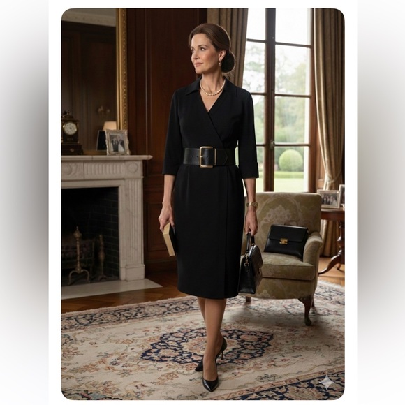 Tahari ASL Dresses & Skirts - Tahari Arthur S. Levine Black Faux Wrap Coat Dress 12 Sheath, Cuffed Sleeves